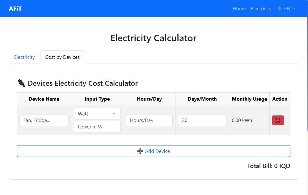 Gallery image for AFiT Electricity Calculator